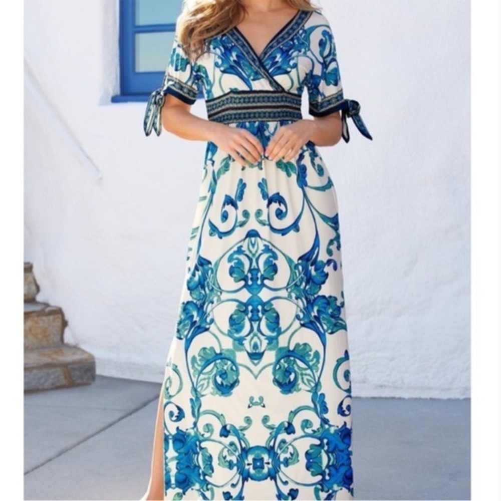 Boston Proper Blue and White V-Neck Sundress